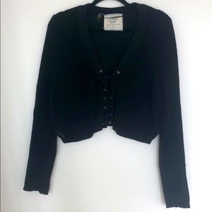 Cropped Tie Front Sweater